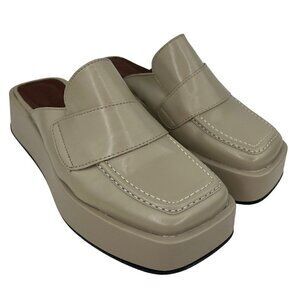 SVEGAN Women Mule Platform Loafer Vegan Leather Backless Size 38 US 7-7.5 Beige